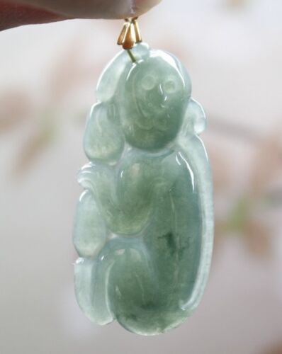 Certified Jadeite Natural Grade A Untreated Icy Oily Green Jade Monkey Pendant - Picture 4 of 12