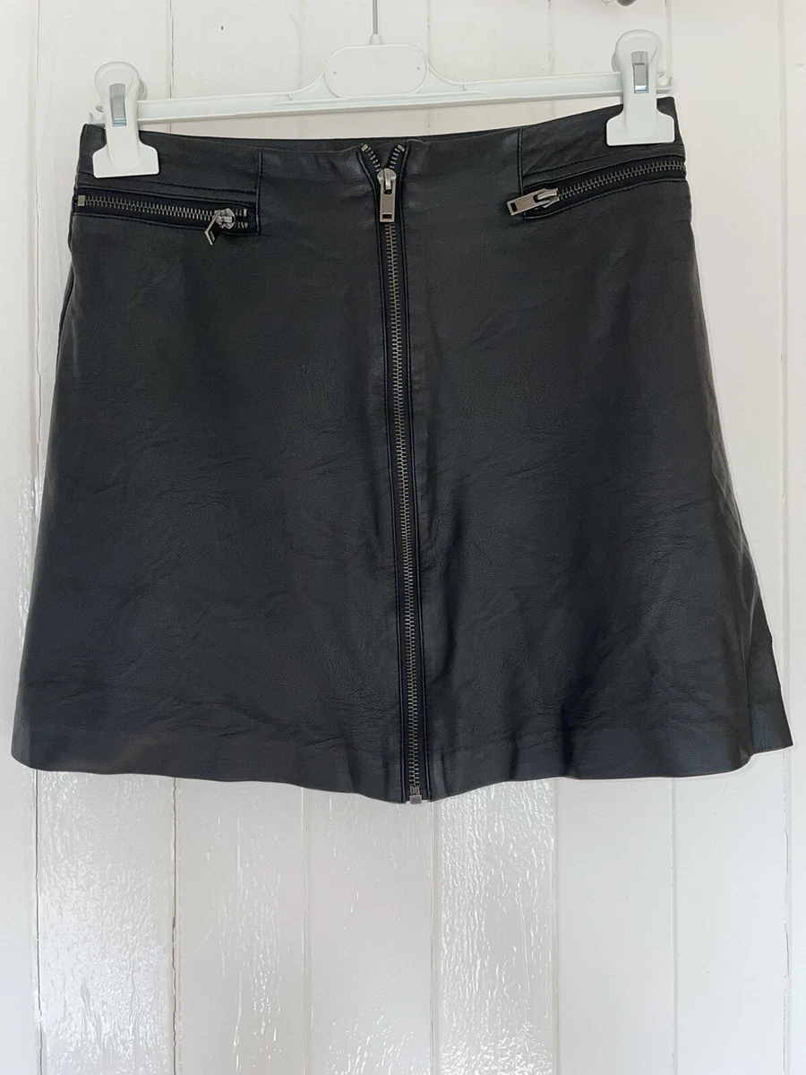 OASIS UK SIZE 8 BLACK FAUX LEATHER SKIRT EVENING ZIP FRONT PARTY