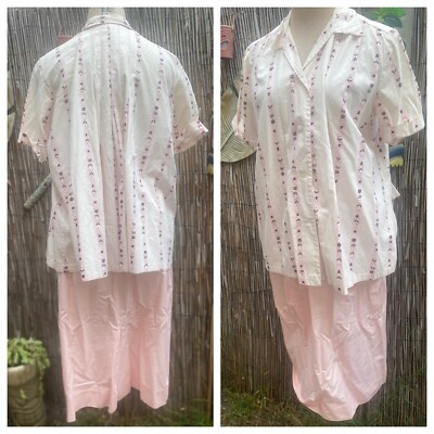 1950s Vintage Tulip Pink And White Striped Cotton Maternity Skirt Set  Expecting