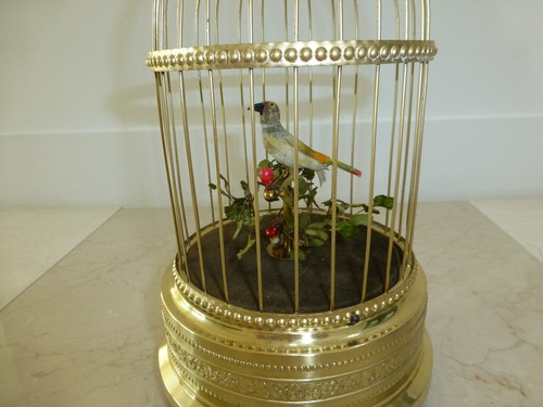 EXC ANTIQUE WIND UP GERMAN SINGING BIRD CAGE MUSIC BOX AUTOMATON (Watch Video) - Picture 12 of 14