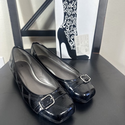 Studio 1940 Dice Ballet Flats 9 W Black Patent Leather Buckle Wide New w/Box