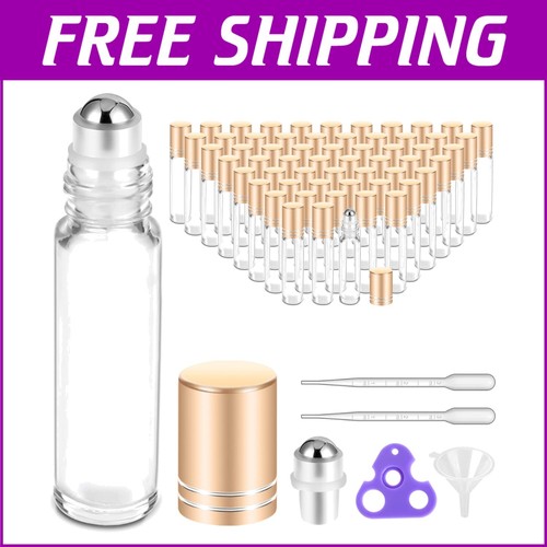 Reusable 10ml Clear Glass Essential Oil Roller Bottles with Labels & Funnels