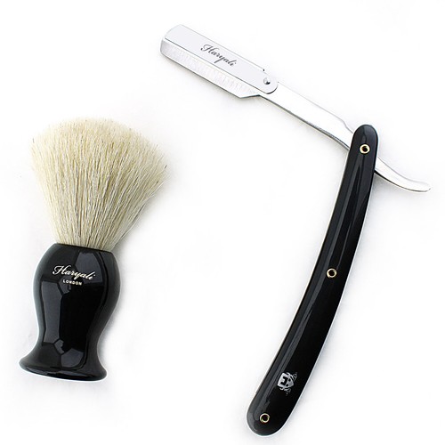 Badger Hair Shaving Brush Set with Straight Edge Razor Soap & Bowl Perfect Gift - Picture 2 of 6