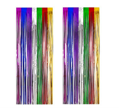 2 Metallic Rainbow Foil Fringe Curtain Backdrop Party Decor Photo Support 3/' x 8