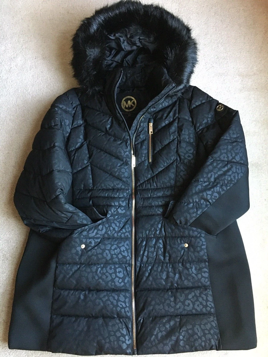 Michael kors hooded faux fur trim on sale puffer