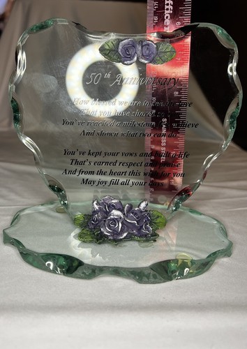 Happy 50th Anniversary Decorative Glass Heart Shape Plaque w/ Saying New - Picture 5 of 5