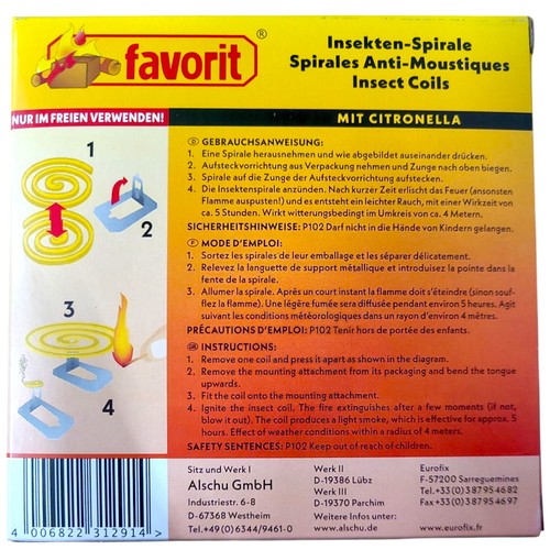 favorit Insekten-Spiralen mit Citronella 10 Stck. Mücken Insektenschutz - Bild 2 von 3