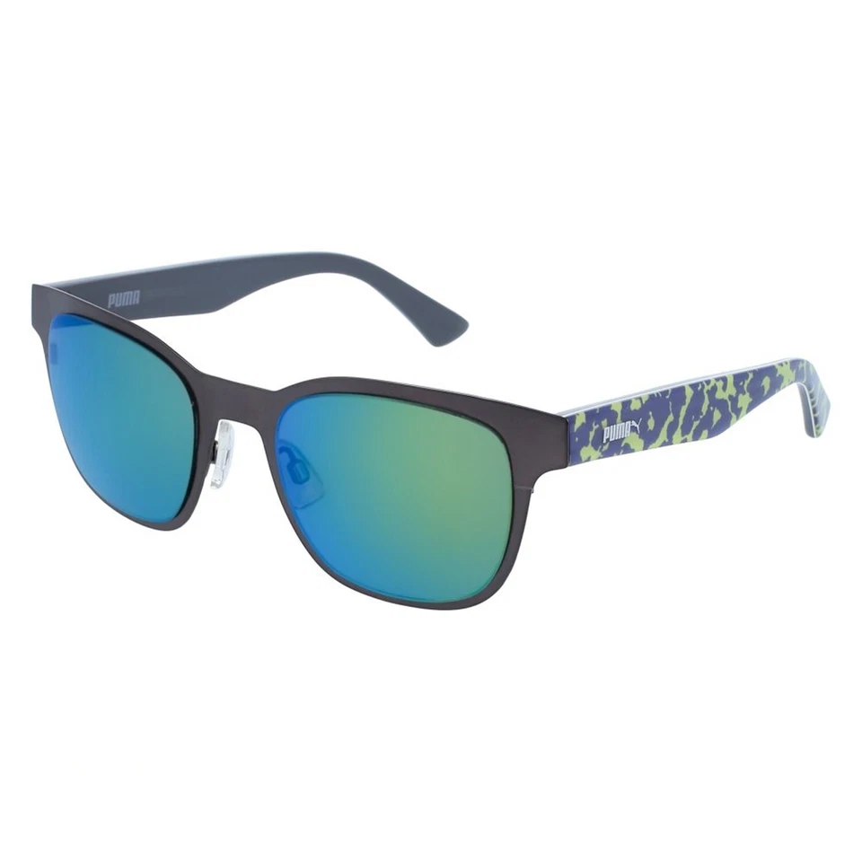 Gafas de sol Puma Greenpoint cuadradas con montura de metal rutenio/gris/verde nuevas en caja Foto 3 de 3