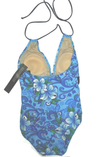 Robby Len by Longitude one piece blue floral print Swimsuit size 10 nwt - Picture 2 of 3