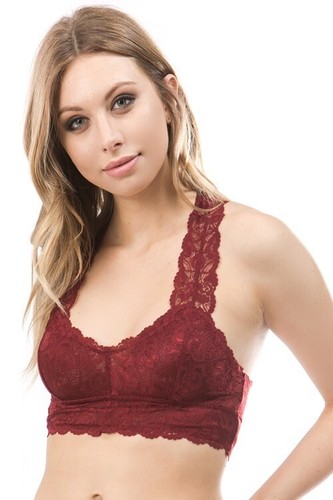 Gorgeous Lace Bralette Lined Low Sweetheart Neckline Racerback Yoga Bra Top - Picture 5 of 17