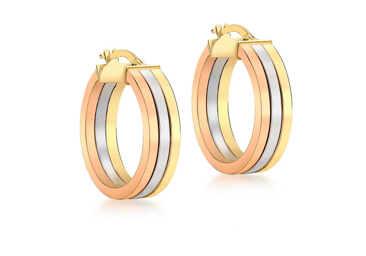 18mm Polished Creole Earrings 9ct 3 Colour Gold eBay
