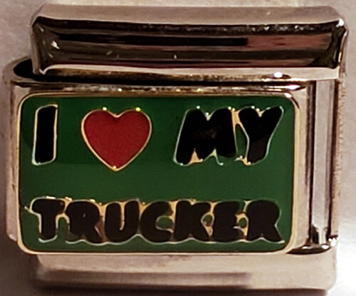 I Heart (LOVE) My Trucker Enamel 9mm Italian Charm SS ~Addt'l Charms Ship Free~ - Picture 1 of 1
