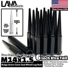 32x 6" Black 14x1.5 Spike Lug Nut + Key Fit Ford 1999-2023 F250 F350 Super Duty