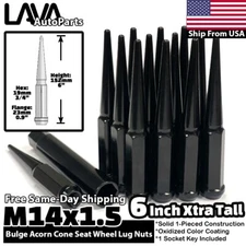 32x 6" Black 14x1.5 Spike Lug Nut + Key Fit Ford 1999-2023 F250 F350 Super Duty
