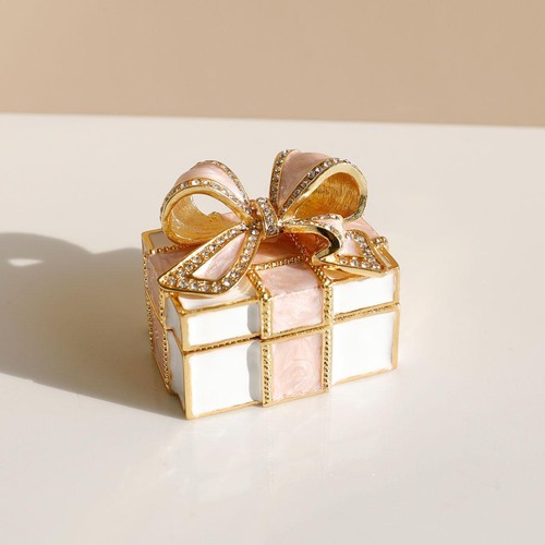 Scatola Gioielli Metallo Multicolore Regalo Ragazza Scolpita Smaltata Romantica Piccolo Rettangolo - Foto 11 di 17