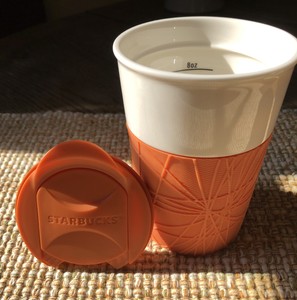 starbucks mug oz travel tumbler grip lid rubber ceramic cup orange