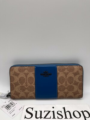 Coach slim accordion zip wallet colorblock signature canvas pewter