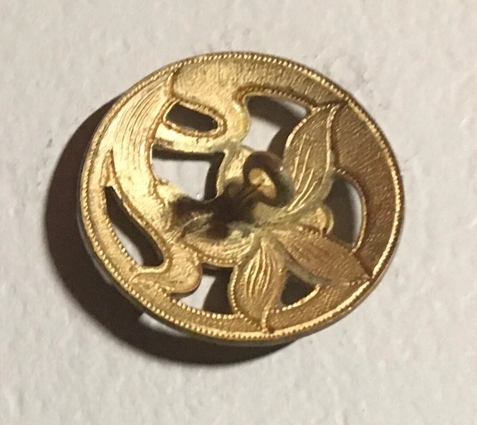 French Enamel Button Champleve Art Nouveau w Flower Pierced 7/8" Autumn Tones - Image 2 of 4