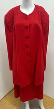 John Meyer VTG Womens 24 Red  Heart Beaded Blazer Jacket Skirt 2 Piece Set