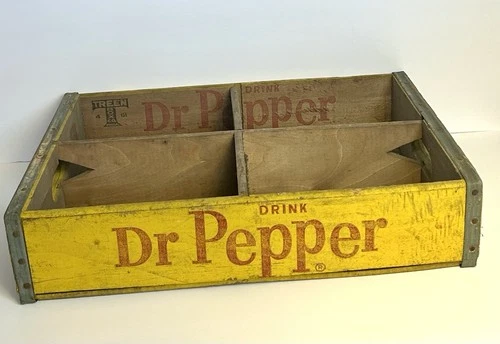 Vintage Red And Yellow Dr. Pepper Bottling Wood Cola Crate. Excellent Color