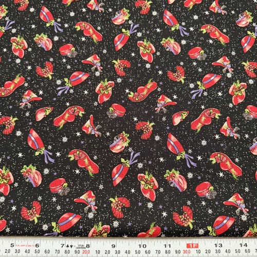 Christmas Holiday Red Hat Society Joann's Black Cotton Fabric by the HALF YARD