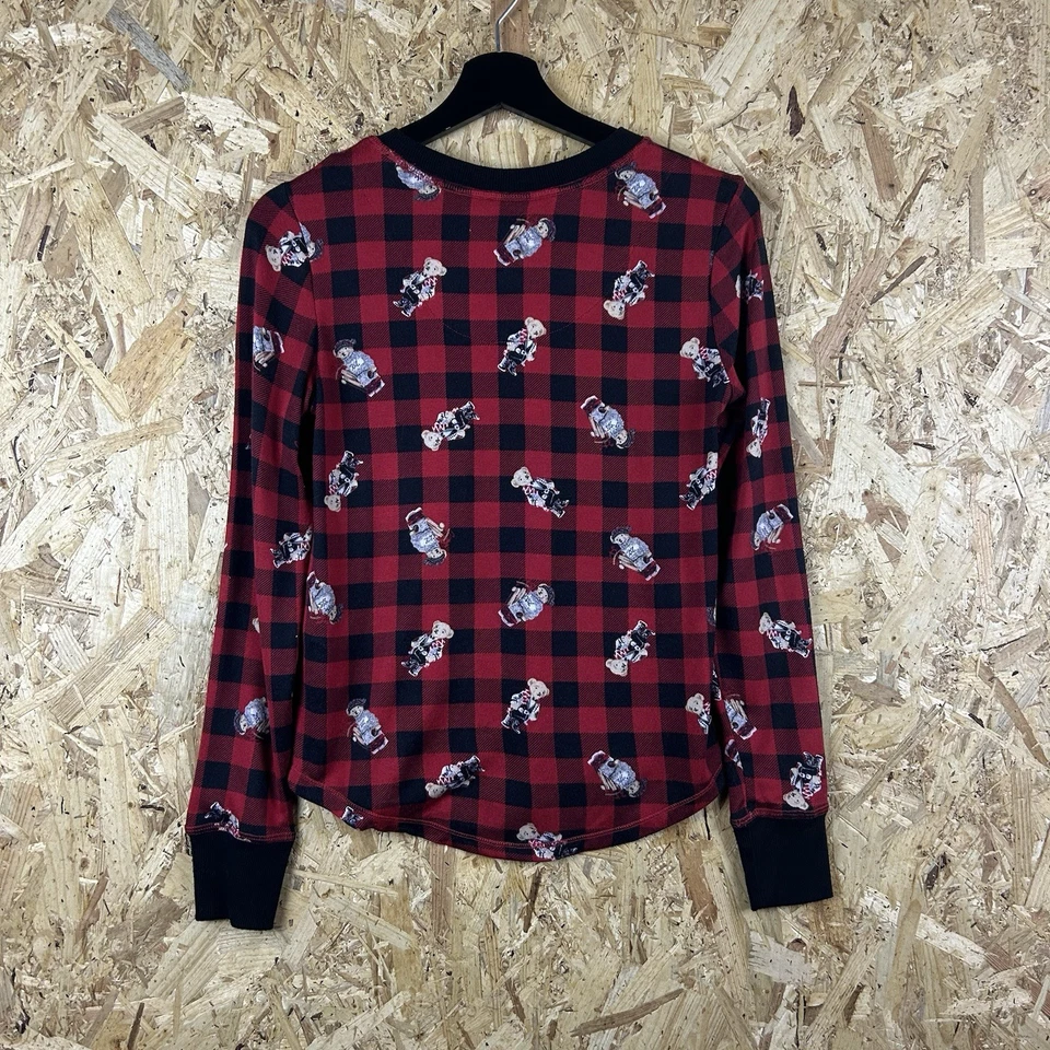 Ralph Lauren Polo Pijama Top Camisa Oso Cuadros Salón Rojo XS Foto 3 de 4