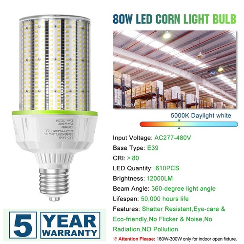 80W LED Corn Light Bulb (350Watt MH HPS HID Equal) For Warehouse Garage Workshop - Picture 8 of 12
