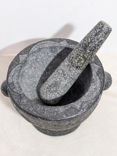 Granite Etched Mortar Pestle Extra Large 8 1/2" Decor Guacamole Seeds 24 Pounds - Picture 3 of 16