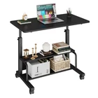 31.5'' Adjustable Height Rolling Desk with Storage Shelves Portable Mobile Desk