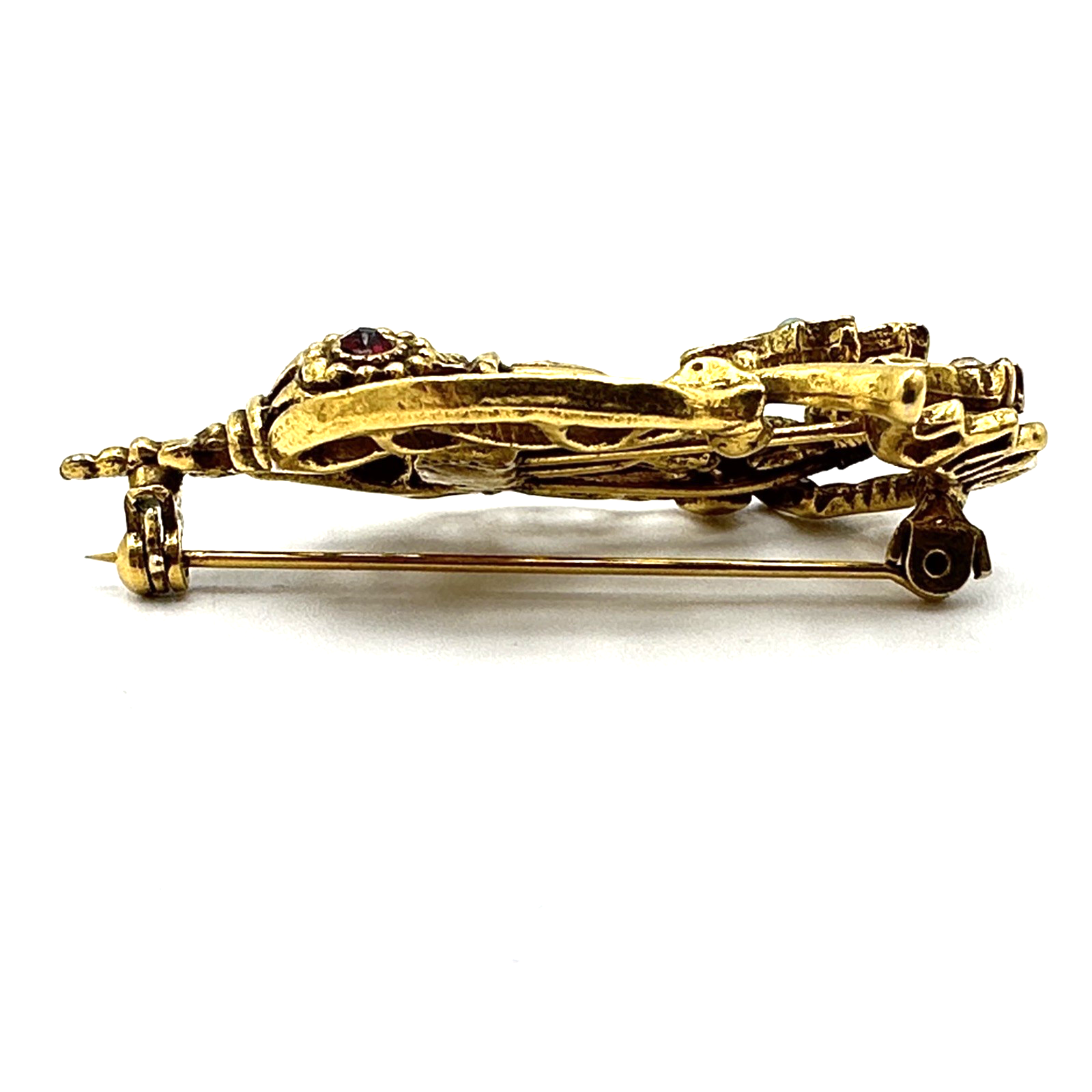 GOLDETTE vintage brooch - unsigned Victorian Revival flower urn basket ...