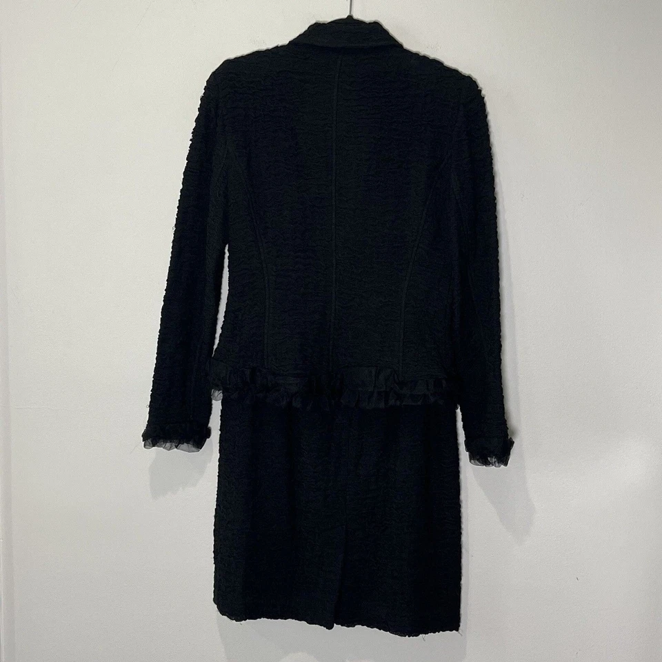 Traje Rickie Freeman Teri Jon para mujer 10 6 negro lino textura roseta volantes Y2K Foto 2 de 4