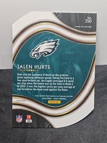 2020 Select Jalen Hurts RC Tri Color Prizm Die Cut Field #350 Eagles Print Line - Bild 2 von 2