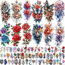 69 Sheets Watercolor 3D Rose Flowers Temporary Tattoos for Women Girls Adults, R