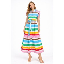 J Crew Short Sleeve Striped Rainbow Midi Shirt Dress Belted Womens Size 4