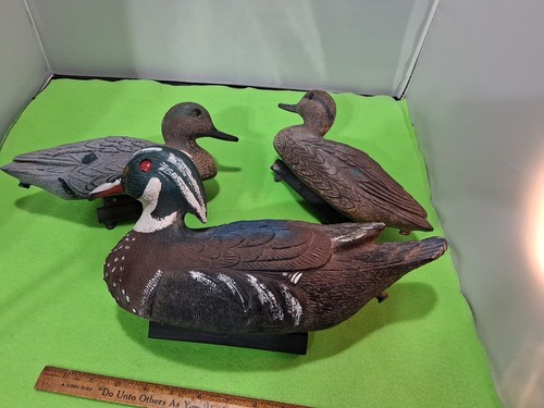 3 Vintage Flambeau Decoys. Drake Wood Duck - USA Made - Hollow Plastic