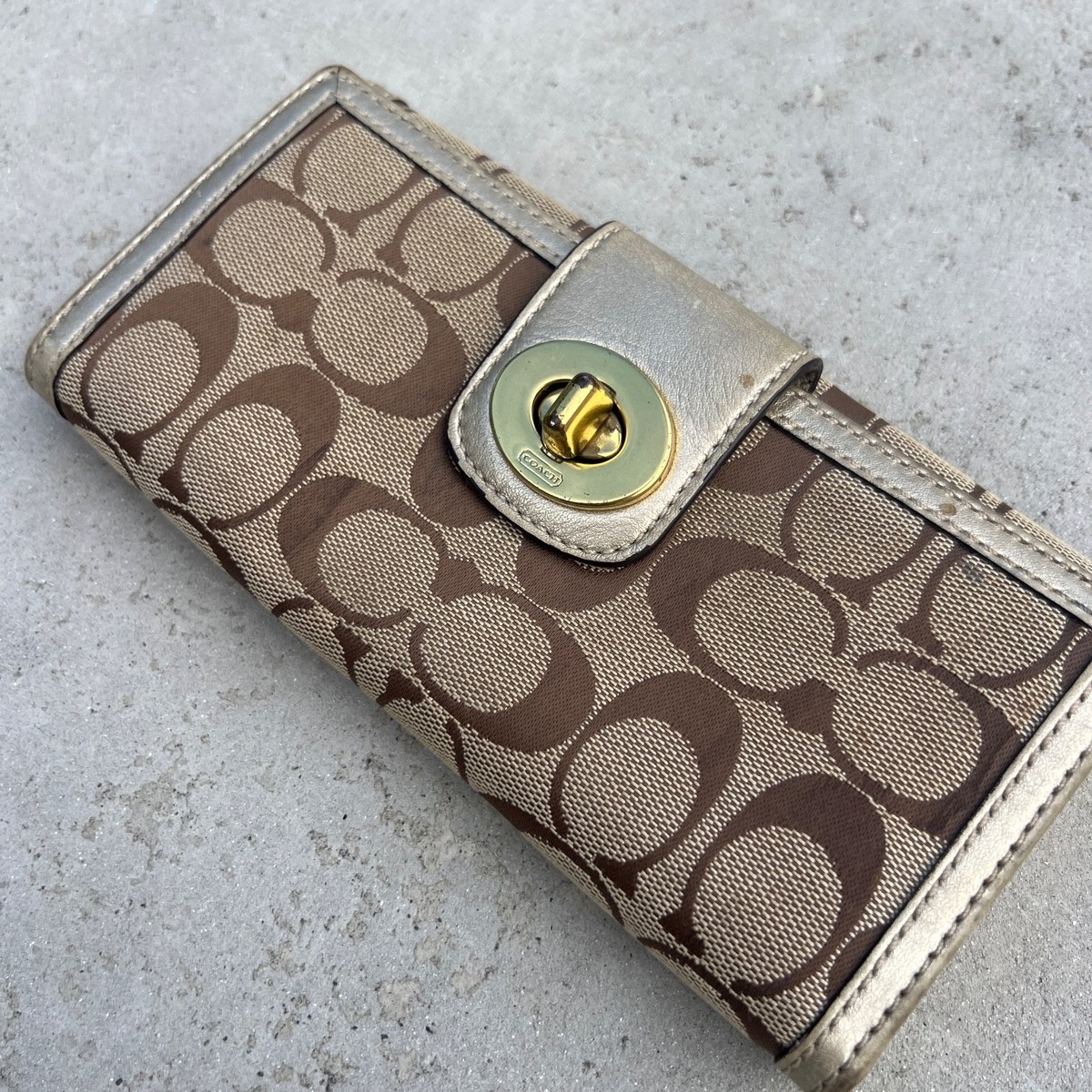 Coach |Auth Vintage Monogram Gold Brown Long Fold Wallet  display picture 1