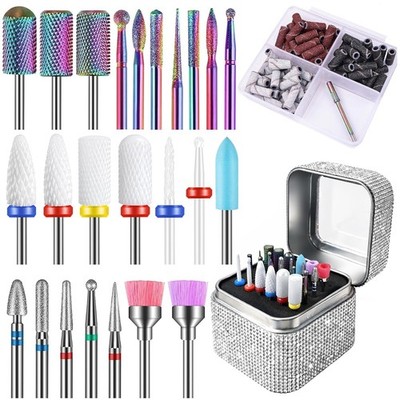 100Pcs Nail Drill Bits Set with Storage Box   25Pcs Tungsten Carbide & Cerami...