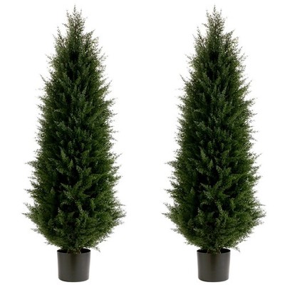 Artificial Topiary Tree Set of 2 Artificial Cedar Trees 4FT Uv Resistant Pine...