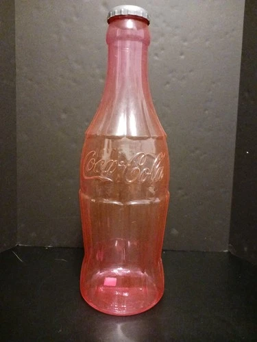 Large 22.75” Pink/Red Plastic Coca Cola Coke Bottle Piggy Coin Bank Vintage