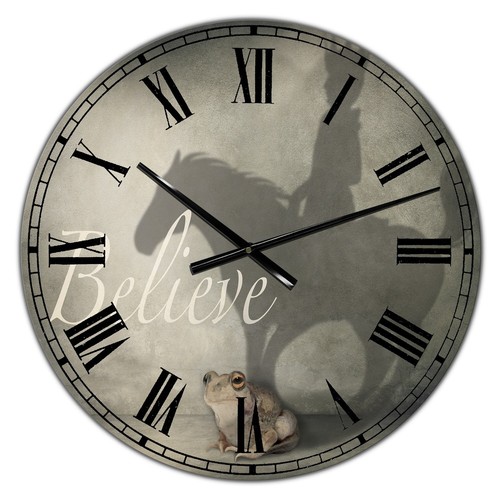 Designart 'Believe Shadow II' Large Cottage Wall Clock Black 16 in. wide x 16 in