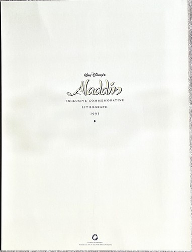 Disney SINGLE Matte 16x12 Lithograph "Aladdin", LN, w/ Envelope 1993 - Picture 2 of 4