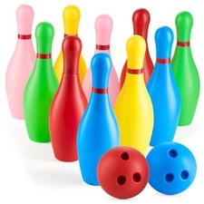 Kids Bowling Set - 10 Colorful Plastic Pins  2 Lightweight Bowling Balls -
