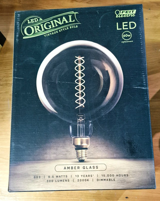 Feit Electric 60W G63 Spiral Filament Dimmable Large Amber Glass Light Bulb