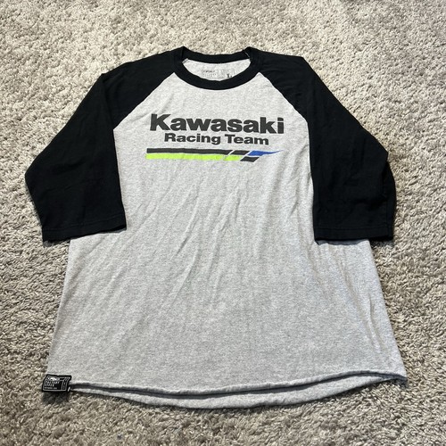 Vintage Y2k Kawasaki Racing Grey Large Jersey Black Green