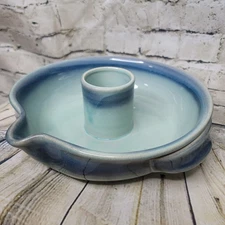Tumbleweed Pottery Deep Dish Chicken Cooker Roaster Drip Glaze Blue Green 10 in