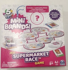 Mini Brands Supermarket Race Board Game 5pc Set w/ 2 Collectible Movers
