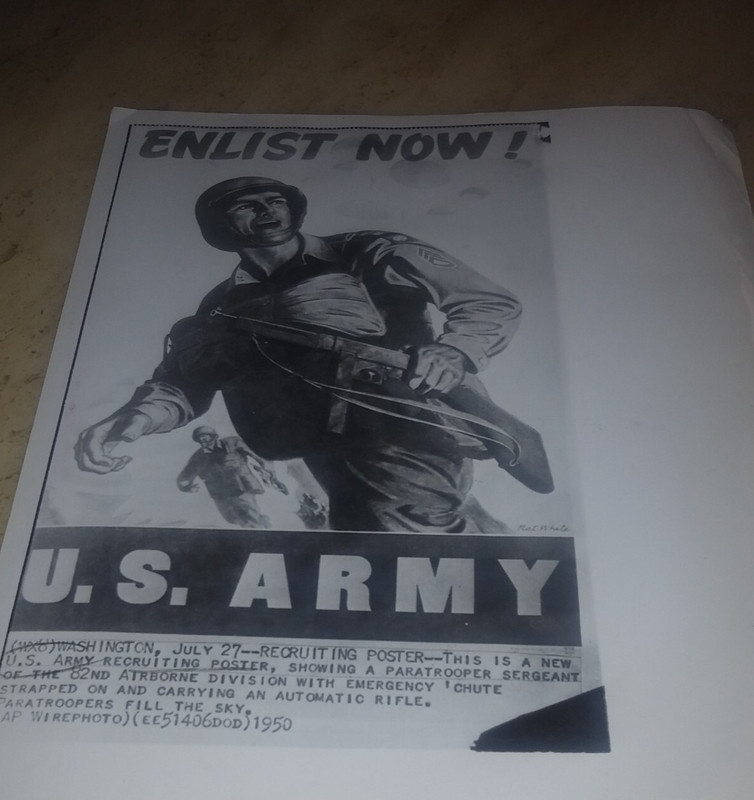 U.S. Army Recruiting Poster PHOTO 8 X 10 1950