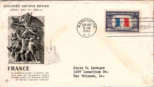 S07-7245, WWII OVERRUN COUNTRIES: FRANCE, ARTCRAFT FIRST DAY COVER