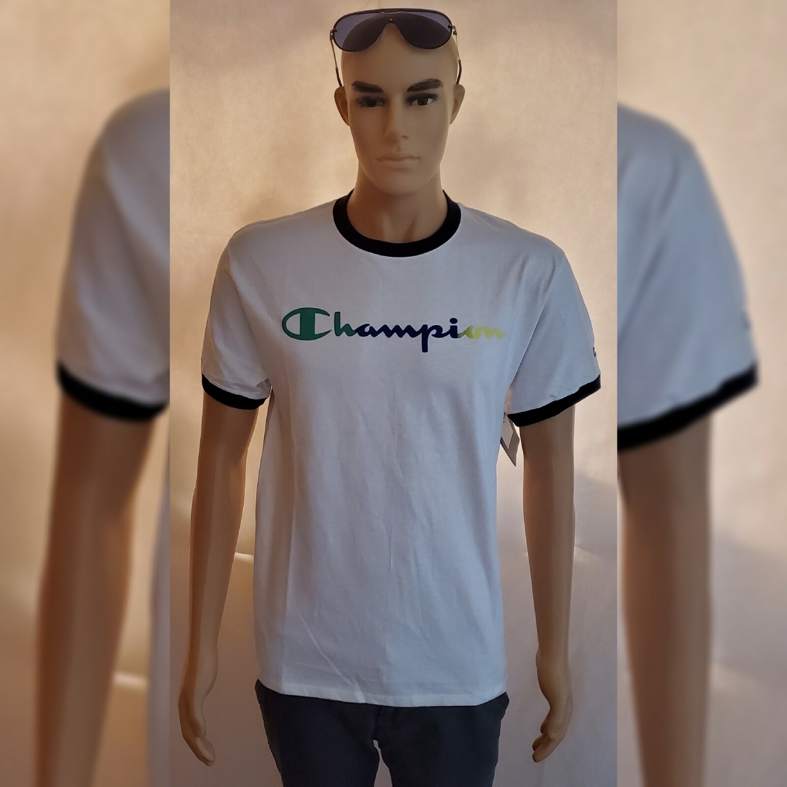 Champion Men's White Script Logo Crew Neck Short Sleeve Performance T-Shirt Size M