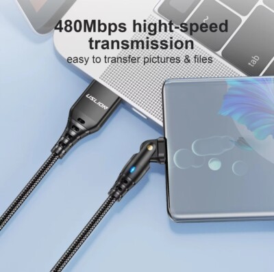 USB Type-C 6A Fast Charging Cable - 180° Rotating Elbow, Universal Fit